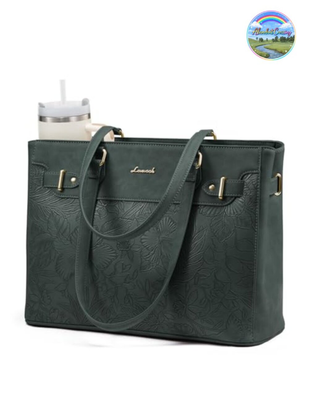 Waterproof PU Leather Laptop Tote Bag Women Work Teacher Bag 15.6"